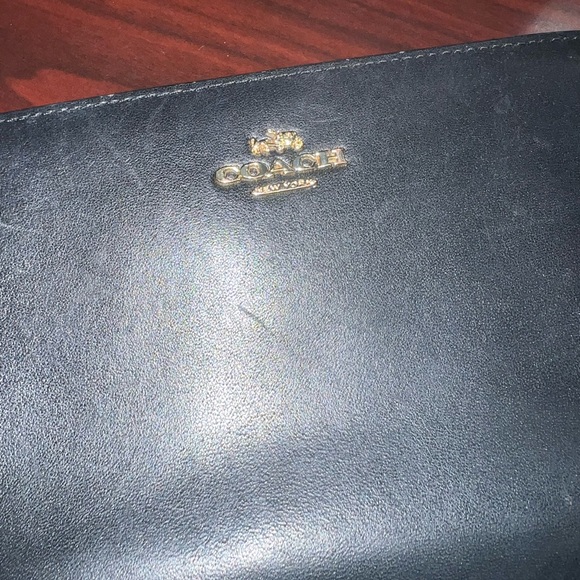 Pre-owned Authentic COACH Wallet Women’s Black Gold Large - Picture 6 of 7